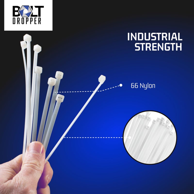 Bolt Dropper 6" White Zip Cable Ties (100 Pack), 40lbs Tensile Strength - Heavy Duty, Self-Locking Premium Nylon Wire for Indoor and Outdoor - Image 5